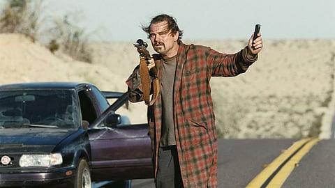 Leonardo DiCaprio in a still from One Battle After Another