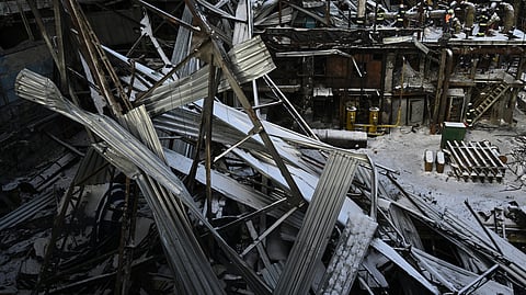 A heavily damaged thermal power plant of DTEK in an undisclosed location in Ukraine