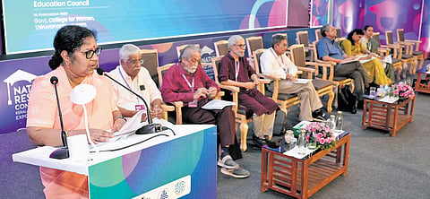Higher Education Minister R Bindu speaking at the valedictory function of the three-day National Research Conference and Kerala Higher Education Expo 2026 that concluded on Wednesday