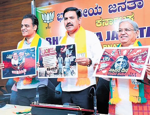 State BJP chief BY Vijayendra addresses the media in Bengaluru on Saturday