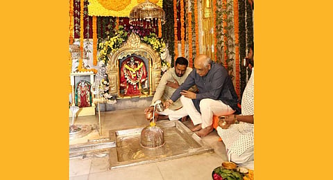 Gujarat CM Bhupendra Patel offers prayers at Bhavnath Mahadev Temple on Mahashivratri.