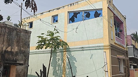 The windows of a house that were broken during the clashes near Kalpakkam on Monday.