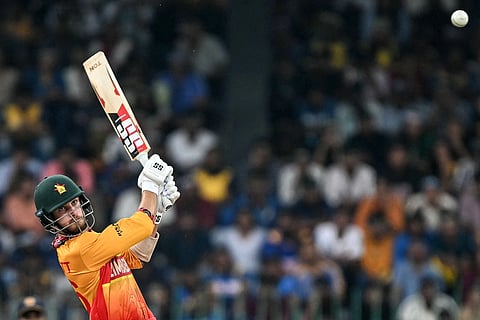 Zimbabwe's Brian Bennett plays a shot during the 2026 ICC Men's T20 Cricket World Cup group stage match between Sri Lanka and Zimbabwe at the R Premadasa Stadium in Colombo.