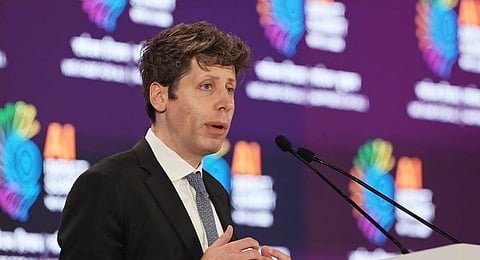 OpenAI CEO Sam Altman addresses the India AI Summit in New Delhi on Thursday, Feb. 19, 2026.