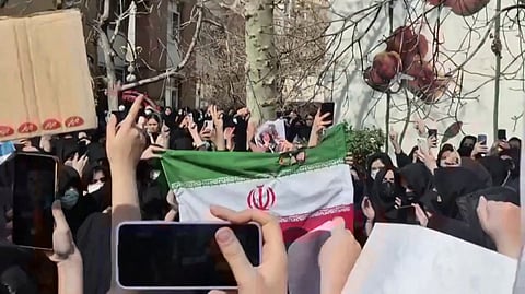 Students gathering for an anti-government rally at the all-female Alzahra university in Tehran.