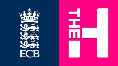 The England and Wales Cricket Board logo (L) and The Hundred logo