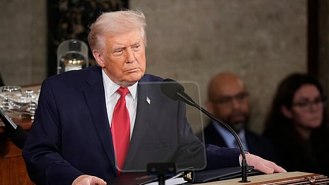 US President Donald Trump delivers the State of the Union address to a joint session of Congress in the House chamber at the US Capitol in Washington, Tuesday, Feb. 24, 2026.