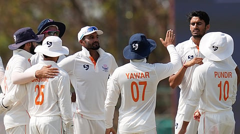 Jammu and Kashmir team celebrates a wicket on Friday