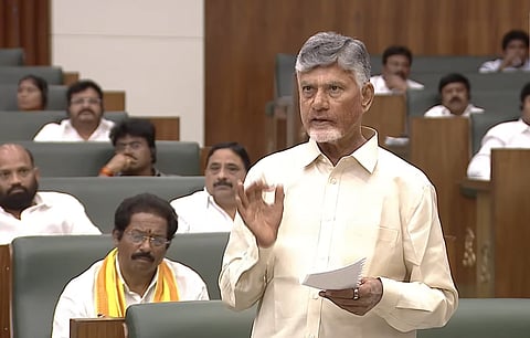 CM Nara Chandrababu Naidu during the assembly session on Thursday.