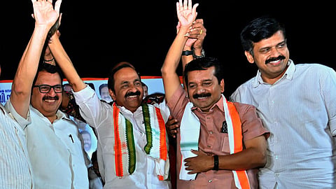 A. Suresh, former personal assistant to V.S. Achuthanandan at the Puthuyuga Yathra led by Leader of the Opposition V. D. Satheesan in Palakkad on Tuesday.