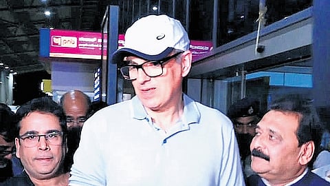 Jammu and Kashmir Chief Minister Omar Abdullah at the Hubballi Airport on Friday | d hemanth