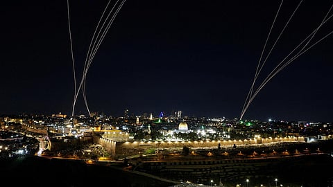 Interception attempts are made by Israel as missiles are launched from Iran, following Israeli and U.S. strikes on Iran, in Jerusalem March 1, 2026.
