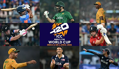 (Clockwise from left: Sanju Samson, Sahibzada Farhan, Lungi Ngidi, Will Jacks, Rachin Ravindra, Shadley van Schalkwyk, Aiden Markram and Tim Seifert are the eight nominees for the T20 World Cup Player of the Tournament.
