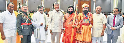 CM N Chandrababu Naidu with lawmakers at a cultural programme organised for them in Vijayawada on Friday