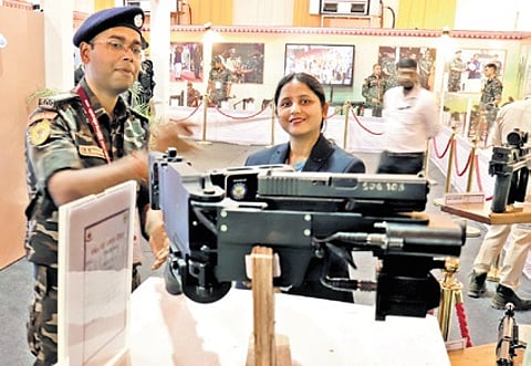 SOG personnel displaying weapons at the Nyaya Sanhita Exhibition on Saturday.