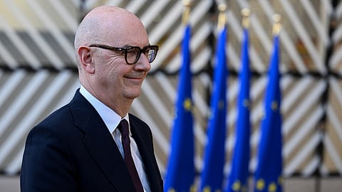 France's Economy and Finance Minister Roland Lescure addresses the media following a G7 Summit of Finance ministers via video conference in Brussels on March 9, 2026.
