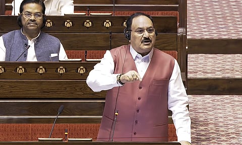 Union Minister JP Nadda speaks in the Rajya Sabha.