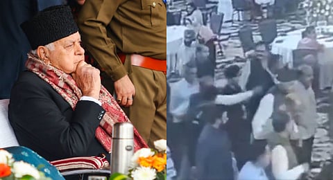 The incident took place in the posh Greater Kailash locality of Jammu as Abdullah and the deputy chief minister were leaving a marriage function.
