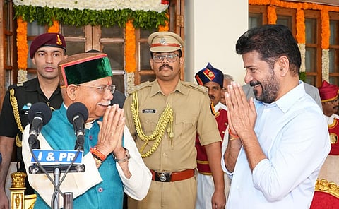Chief Minister Anumula Revanth Reddy participated in swearing in ceremony of Shiv pratap Shukla as Governor of Telangana at Lok Bhavan.