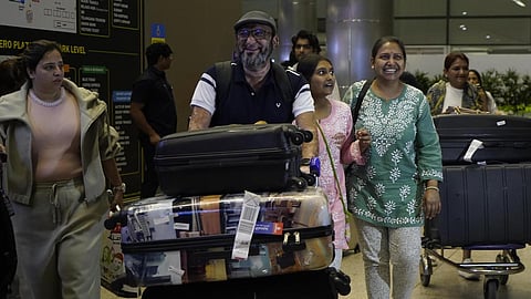 Indian travellers, stranded amid West Asia conflict, arrive at Hyderabad’s Rajiv Gandhi International Airport via special flights from Abu Dhabi and Dubai on March 3, 2026.