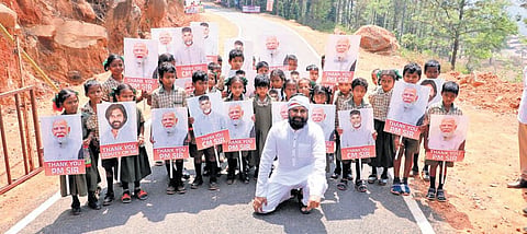 Jana Sena Party president and Deputy CM K Pawan Kalyan with children as he celebrated the party’s 13th Foundation Day at Nandigaruvu village in Paderu constituency of Alluri Sitarama Raju district on Saturday.