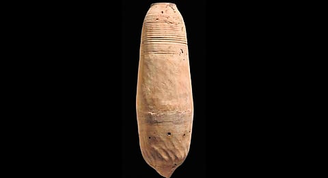 The torpedo jar fragments were identified while categorising pottery shreds unearthed from the site.