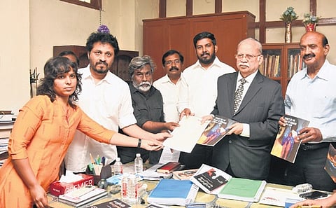 Members of Evidence submit their representation to Justice K N Basha in Chennai on Wednesday