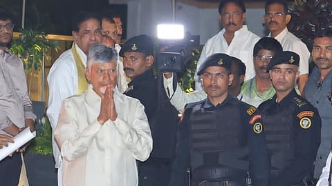 Andhra CM Chandrababu Naidu at Tirumala temple.