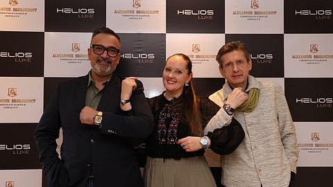 Left to Right: Rahul Shukla, VP & CSMO, Watches Division, Titan Company Limited, Inga Alexandrovna Duffy-Shorokhova, Marketing Head of Alexander Shorokhoff Uhrenmanufaktur GmbH, Alexander Shorokhov, CEO of Alexander Shorokhoff Uhrenmanufaktur GmbH.