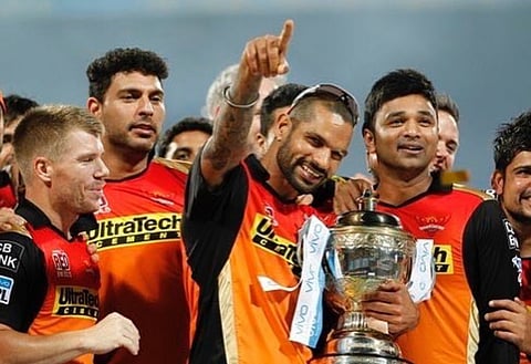 Tirumalasetti Suman (R) after SRH's title success in 2016