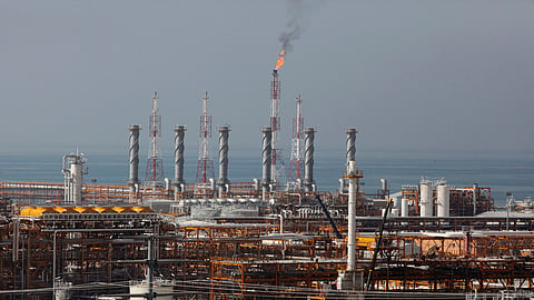 A partially constructed gas refinery at the South Pars gas field is seen on the northern coast of the Persian Gulf in Asalouyeh, Iran, on Jan. 22, 2014.