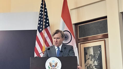 United States Under Secretary of War for Policy, Elbridge Colby, speaks at a Special Session, in New Delhi on Tuesday.