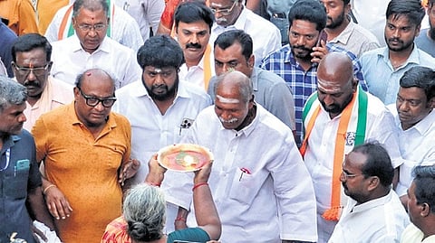 CM N Rangasamy began his campaign for the upcoming Assembly election at Thattanchavady on Friday