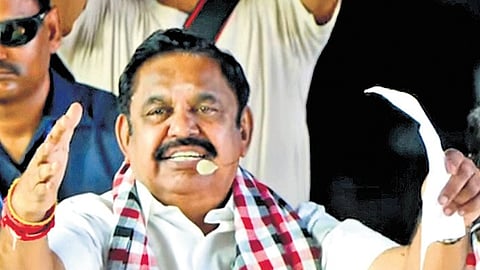 Edappadi K Palaniswami at a campaign rally in Pudukkottai