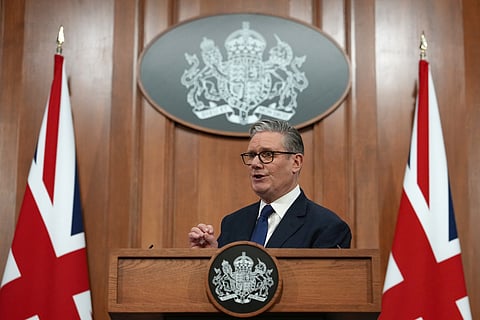 Britain's Prime Minister Keir Starmer speaks during a press conference at Downing Street in London, Wednesday, April 1, 2026.