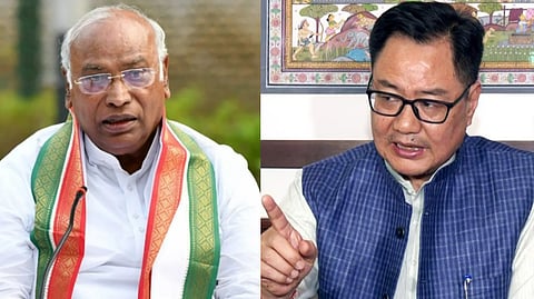Leader of Opposition Mallikarjun Kharge and Union Parliamentary Affairs Minister Kiren Rijiju