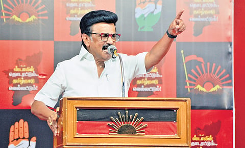 Chief Minister MK Stalin addressing a public meeting.