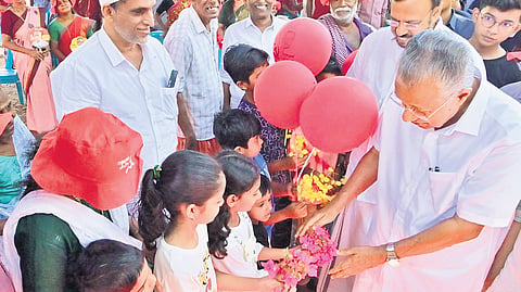 LDF workers receiving Pinarayi Vijayan at a convention in Vengad, Kannur