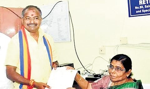 PMK MLA R Arul filed his nomination from Salem West on Saturday