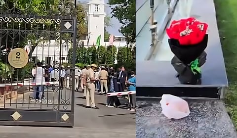 Security personnel and bomb squads rushed to the Delhi Assembly Gate No. 2 after an unidentified vehicle forcefully entered the premises and left a bouquet outside the Speaker’s office.