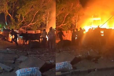Locals and fire personnel rescue cows from the fire at Shamanna Road cr on Tuesday