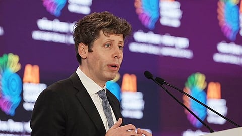OpenAI CEO Sam Altman addresses the India AI Summit in New Delhi on Thursday, Feb. 19, 2026.