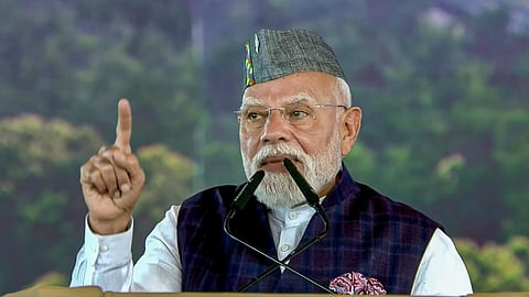 Prime Minister Narendra Modi addresses a gathering during the inauguration of Delhi-Dehradun Expressway, in Dehradun.
