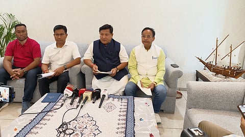 United People’s Party Liberal (UPPL) leaders addressing a press conference in New Delhi.