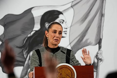Mexican President Claudia Sheinbaum speaks during her daily morning press conference at the National Palace in Mexico City, Nov 28, 2025.