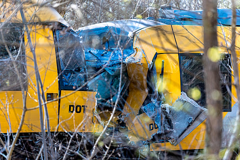 Two trains have collided between Hilleroed and Kagerup, north of Copenhagen, Thursday, April 23, 2026.