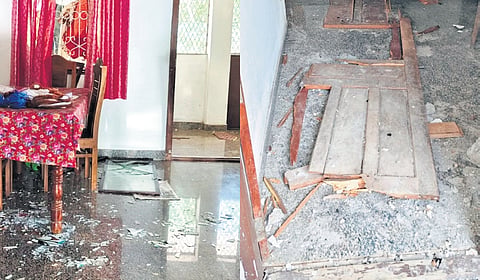 Damage caused by the explosion at the house of Neelankavil Shaji Francis.