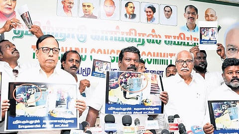 TNCC president K Selvaperunthagai addressing a press conference in Chennai on Friday