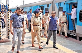 DG (RPF) Sonali Mishra inspects a railway station in Bengaluru.