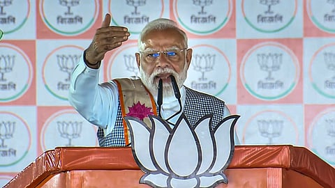 Prime Minister Narendra Modi addresses the 'Vijay Sankalp' rally for West Bengal Assembly elections, at Barrackpore in North 24 Parganas district.